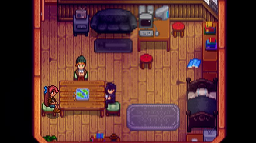 Stardew Valley bachelors Sam and Sebastian playing a game with the player character during one of the game&#039;s heart events. 