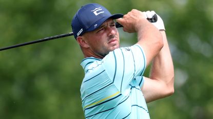 Bryson DeChambeau takes a shot during the pro-am before the Bedminster LIV Golf Invitational Series tournament