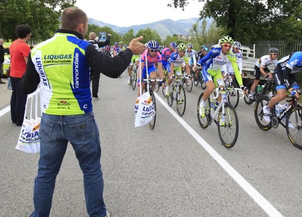 2010 Giro winner Ivan Basso in a tightly knit pack