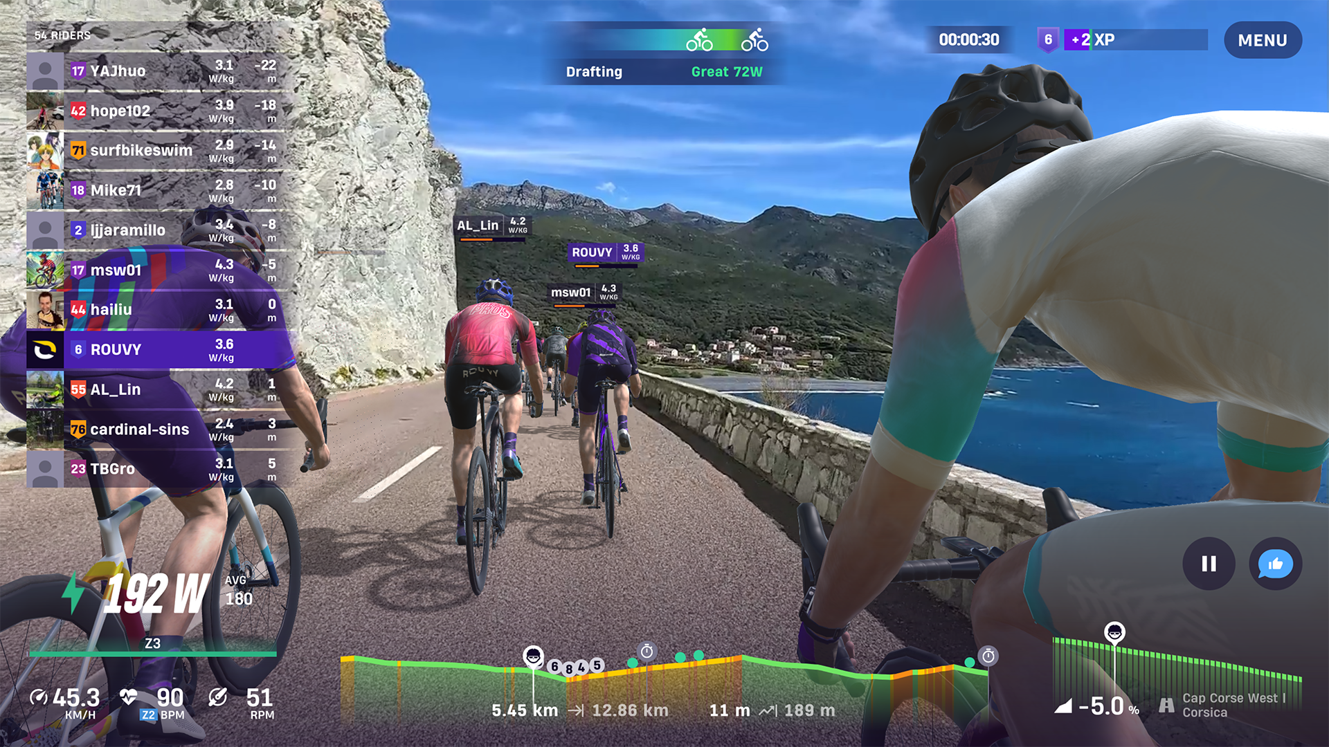 Screenshot of Cap de Corse, Corsica, route on Rouvy