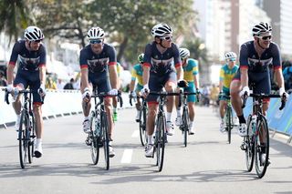 Great Britain roll to the start line - 2016 Olympic Games men's road race at Fort Copacabana