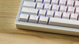 A white Lemokey P1 HE magnetic keyboard