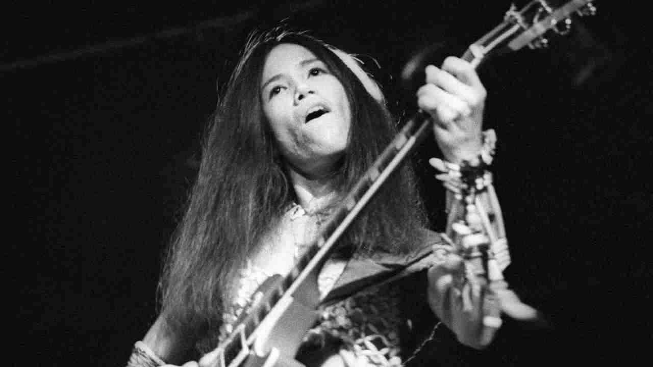 Fanny guitarist June Millington performing onstage in 1972