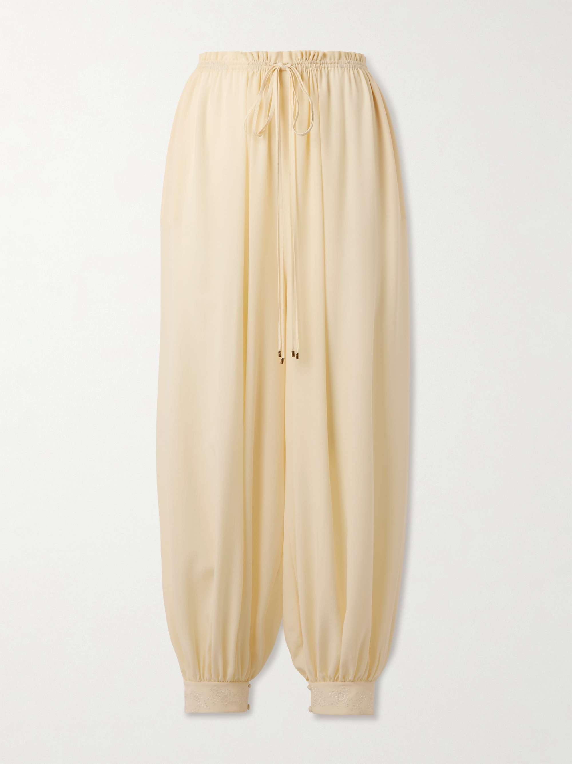 Embroidered Silk Tapered Pants