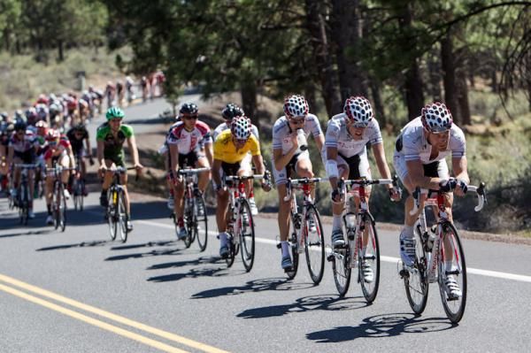 Competitive Cyclist controls the front.