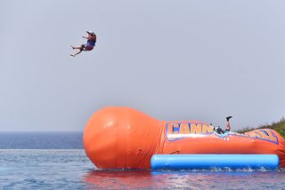 The Cannonball 'Blobbers' catapult a contestant into the air