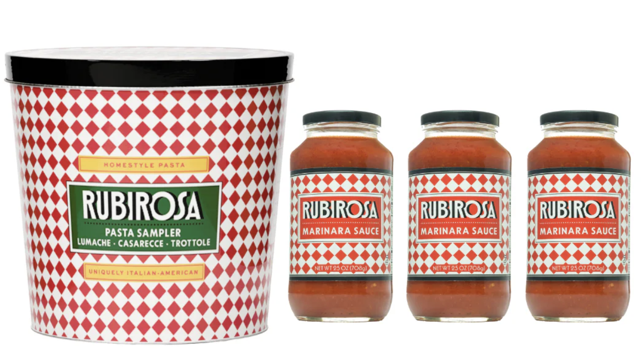 A Rubirosa pasta tin and tomato sauces