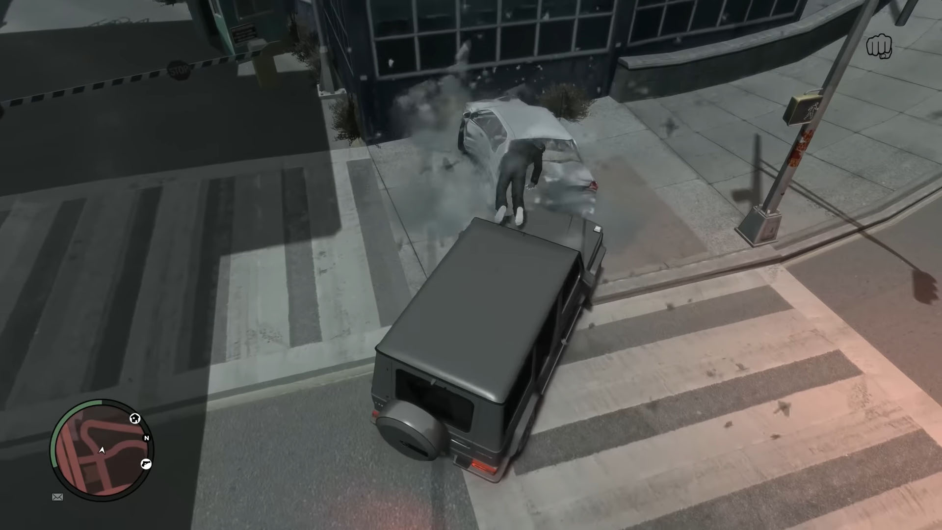 Crashing through a windshield in GTA London