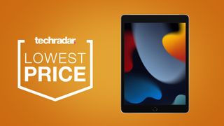 2021 iPad on orange TechRadar deals background