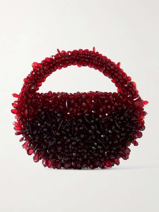 Quartz Bead-Embellished Satin Shoulder Bag