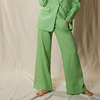 green wide leg tailored trouser