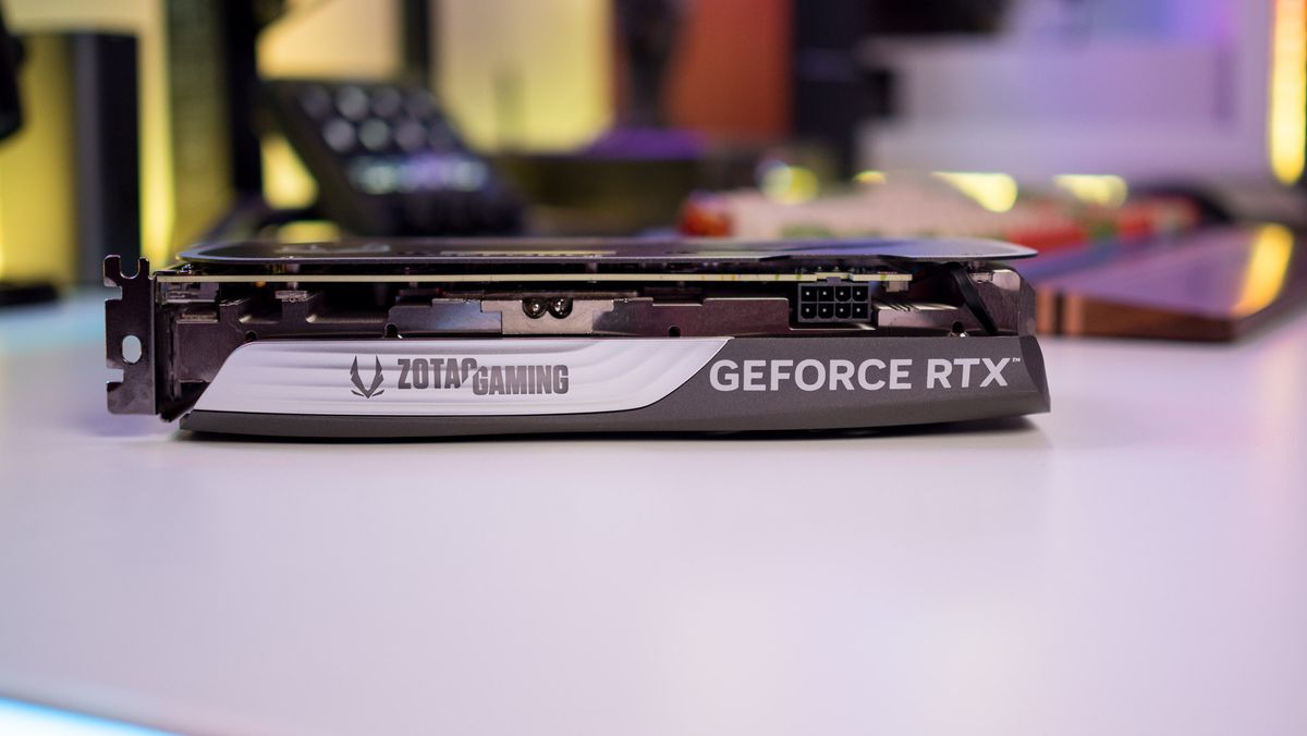 Zotac Gaming and GeForce RTX branding on the side of the RTX 4060 Ti Twin Edge