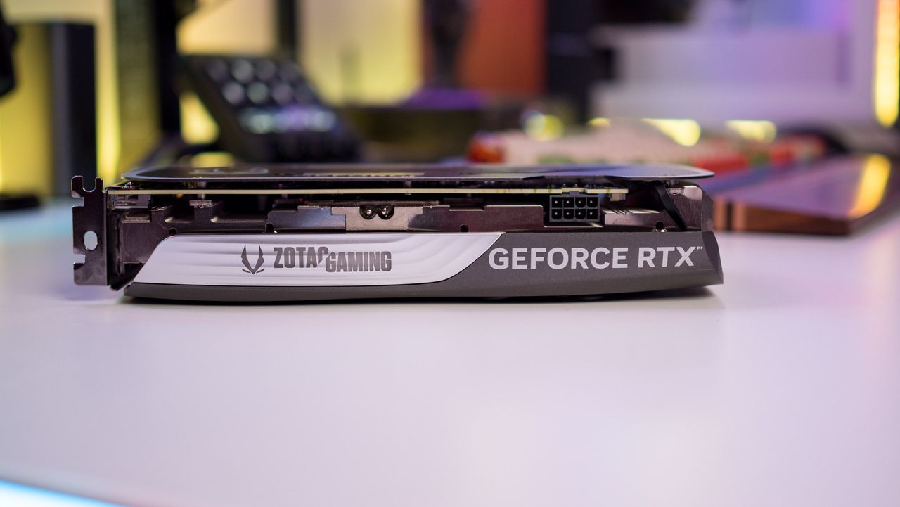 Zotac Gaming and GeForce RTX branding on the side of the RTX 4060 Ti Twin Edge
