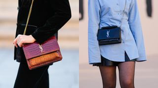 two streetstyle pictures of ysl sunset bag