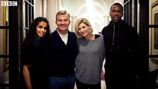 Three new regular cast members will join Jodie Whittaker (center) on the next season of "Doctor Who." From left to right: Mandip Gill, Bradley Walsh, and Tosin Cole.