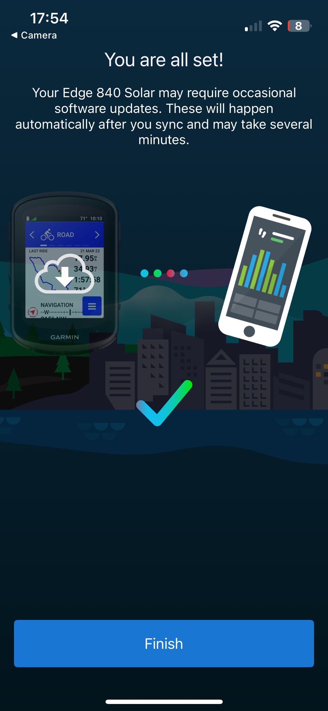 A Garmin Edge 840 setup screen