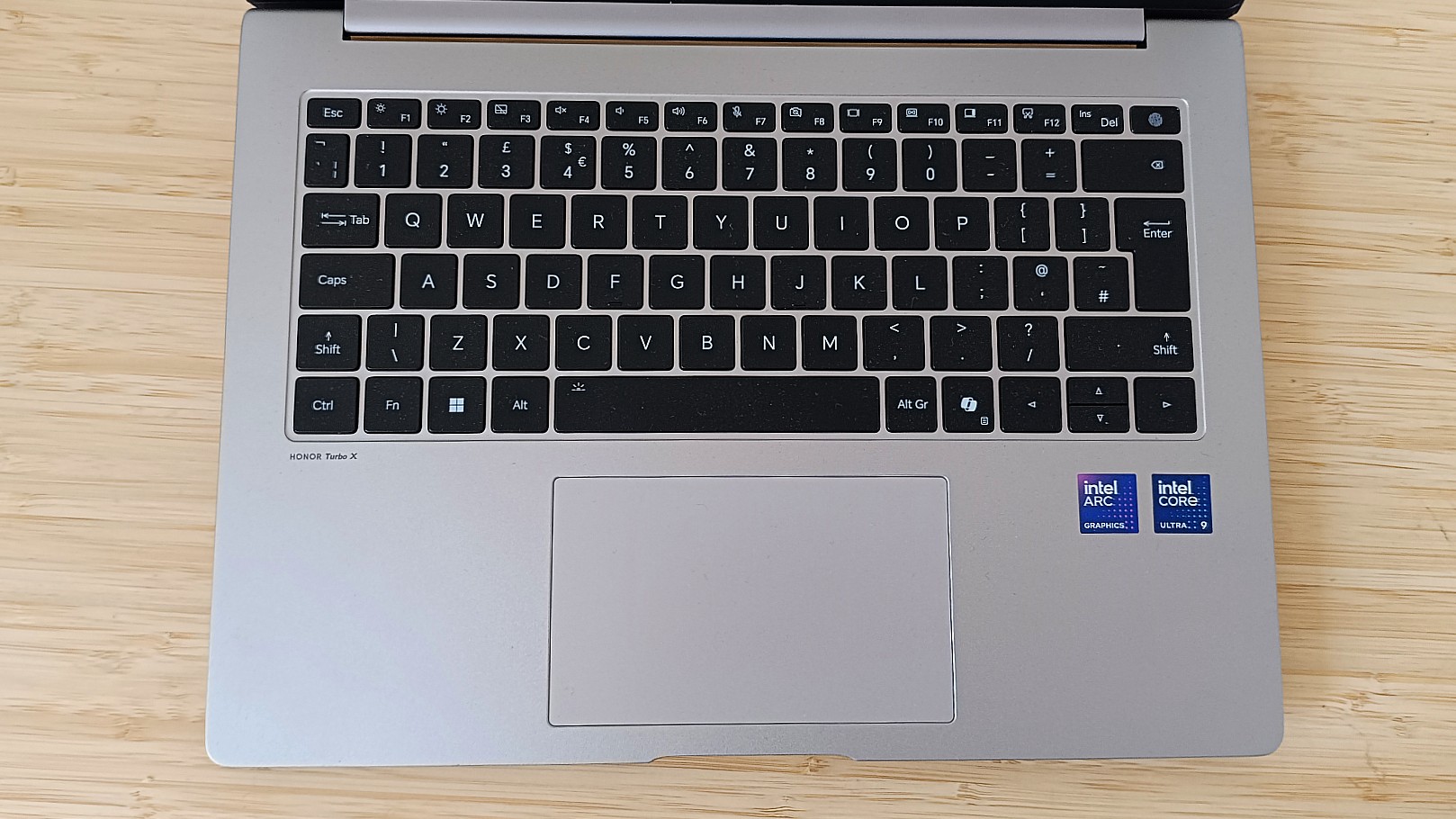 Close up of keyboard of Honor MagicBook Pro 14 laptop on desk