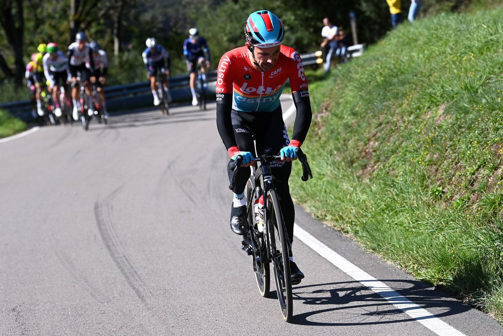 LIMPERTSBERG LUXEMBOURG SEPTEMBER 24 Victor Campenaerts of Belgium and Team Lotto Dstny attacks during the 83rd Skoda Tour Luxembourg 2023 Stage 5 a 1722km stage from Mersch to Luxembourg Limpertsberg on September 24 2023 in Limpertsberg Luxembourg Photo by Tim de WaeleGetty Images