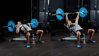Man demonstrates two positions of the incline bench press