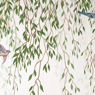 Wallpaper With Birds and Willow Branches Hanging | Self Adhesive | Peel and Stick | Removable