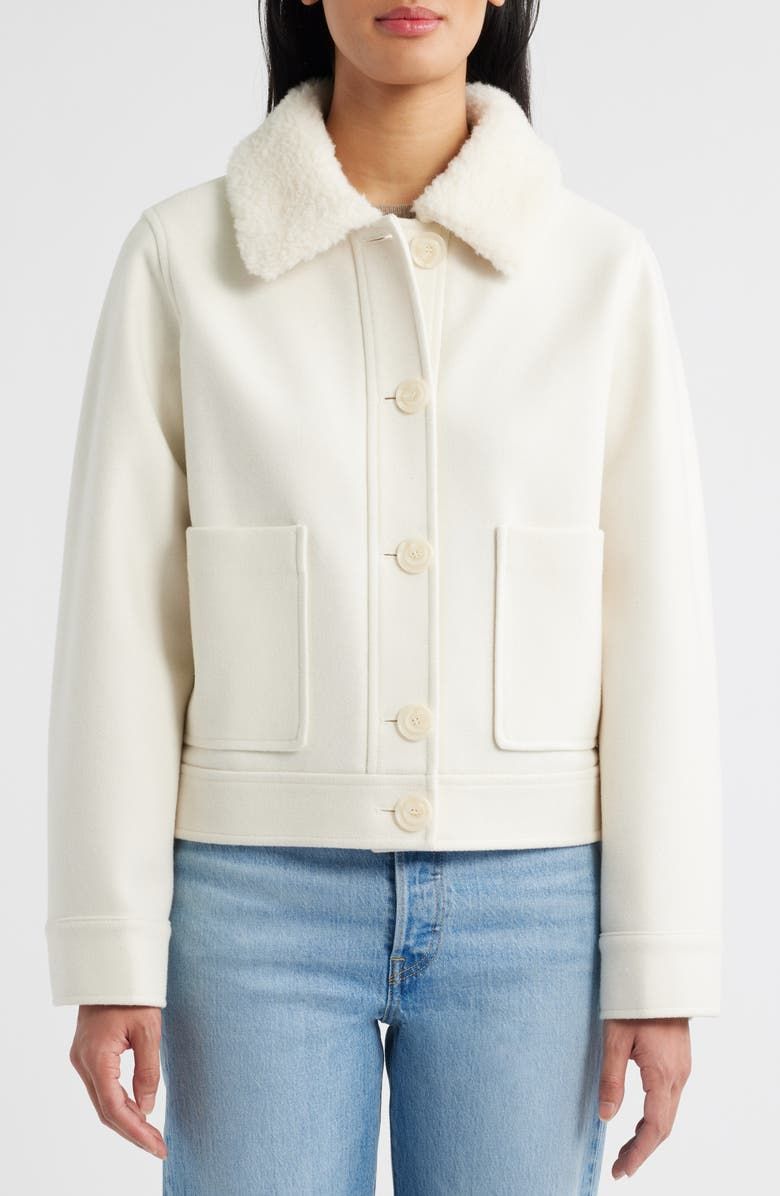 Crop Jacket With Faux Shearling Collar