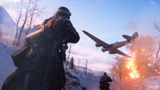 Battlefield V screenshot showing a plane flying overhead