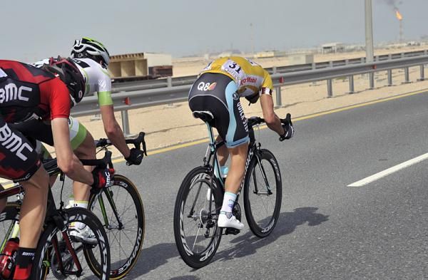 Tom Boonen (Omega Pharma-QuickStep) winds up the pace.