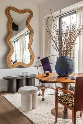 Mid-century modern home office with large mirror