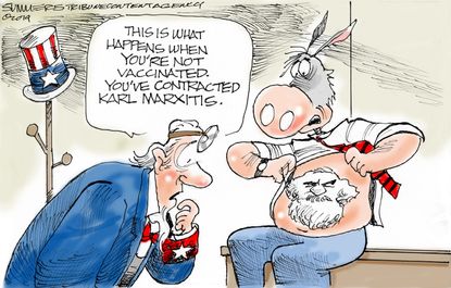 Political Cartoon U.S. Democrats socialism anti-vaxxers