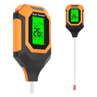 An orange and black plant thermometer