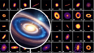 (Main) images of protoplanetary disks in the Ophiuchus star-forming region. (Inset) an illustration of a planet birthing disk around a young star