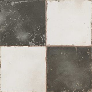 The Bath People Hale Ceramic Matt Black & White Tiles Retro Vintage Square Plain & Pattern Wall or Floor – 450 X 450