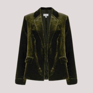 flat lay image of green suede jacket