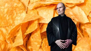 Billy Corgan with a background of tortilla chips