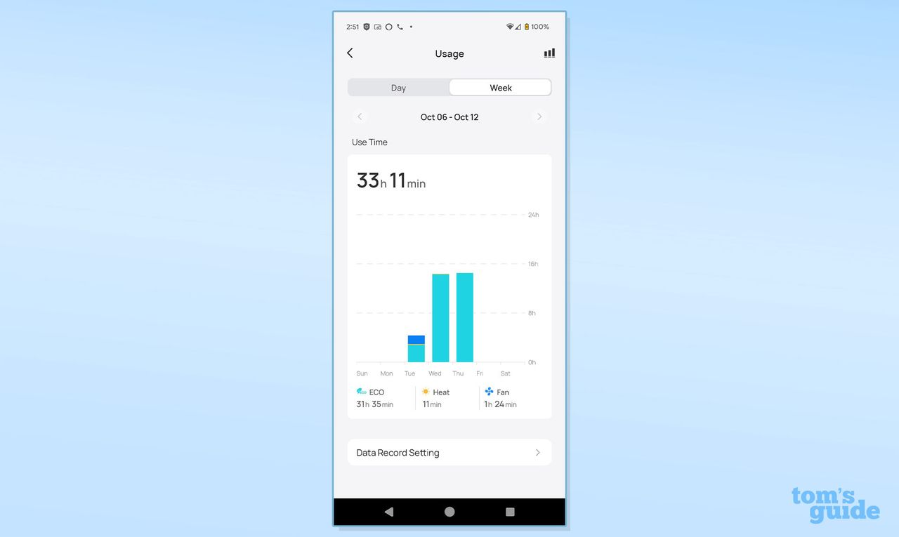 Dreo wall space heater-usage-on screenshot