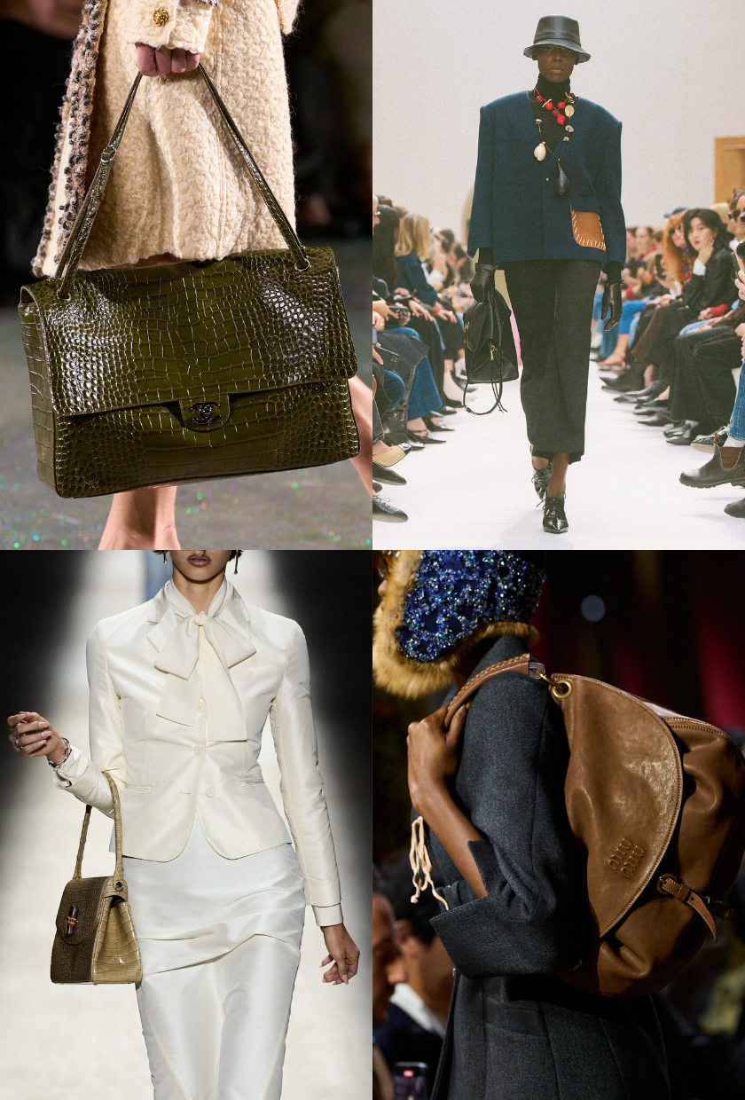 A collage of the flap bag trend, one of the key autumn 2026 bag trends.