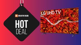 A product image of the LG UP8070 LED 4K smart TV on a colourful background with the words Hot Deal