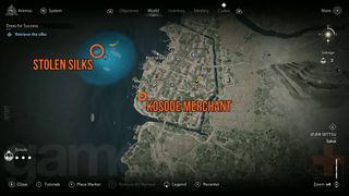 Assassin's Creed Shadows Kosode merchant and stolen silks locations on Sakai map