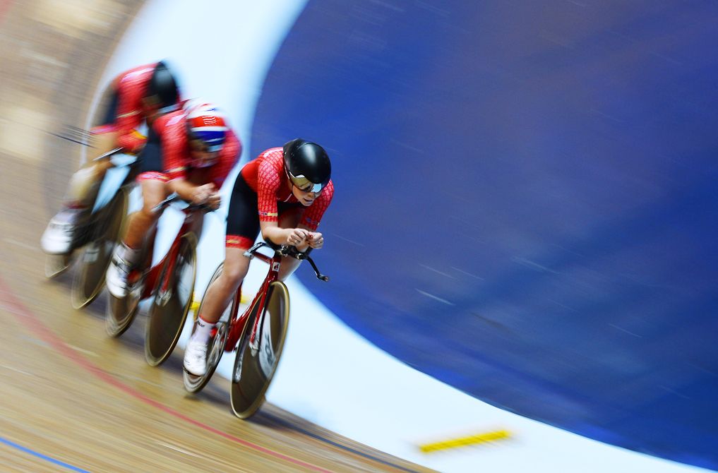 Abigail Dentus of Team Breeze competes in Women's Team Pursuit during the TISSOT UCI Track Cycling World Cup