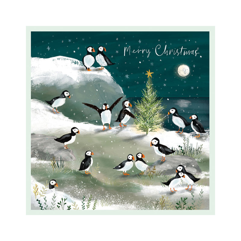 Festive Puffins Christmas Cards - 10 Pack