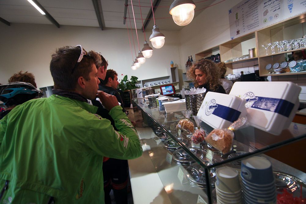 The group stops for coffee and locally made ice cream.