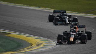 Max Verstappen and Lewis Hamilton out on the track during the Brazil GP