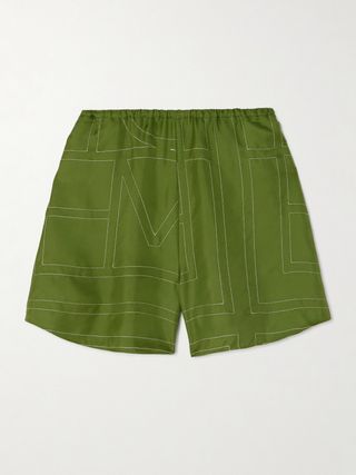 Embroidered Silk-Twill Shorts