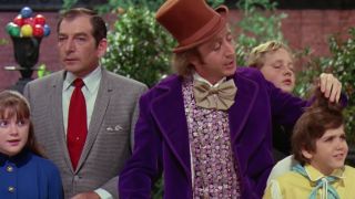 Gene Wilder, Paris Themmen, Leonard Stone, Michael Bollner, and Denise Nickerson in Willy Wonka and the Chocolate Factory