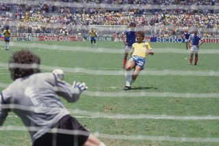 Brazil forward Zico sees his penalty saved by France goalkeeper Joel Bats at the 1986 World Cup.