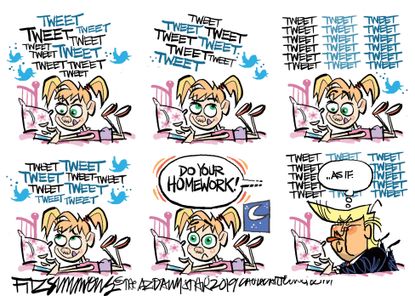 Political Cartoon U.S. Twitter Trump Homework