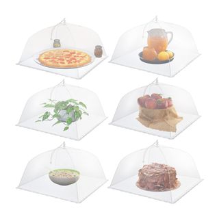 Six white mesh food covers