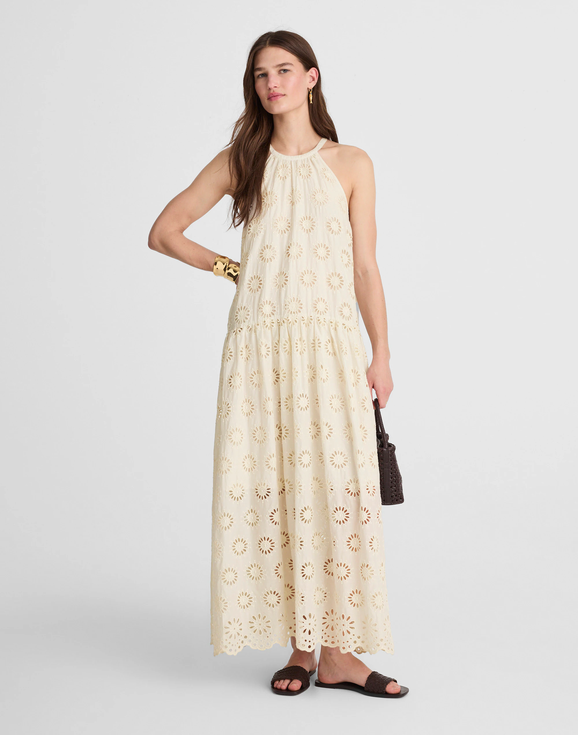 Embroidered Drop-Waist Maxi Dress