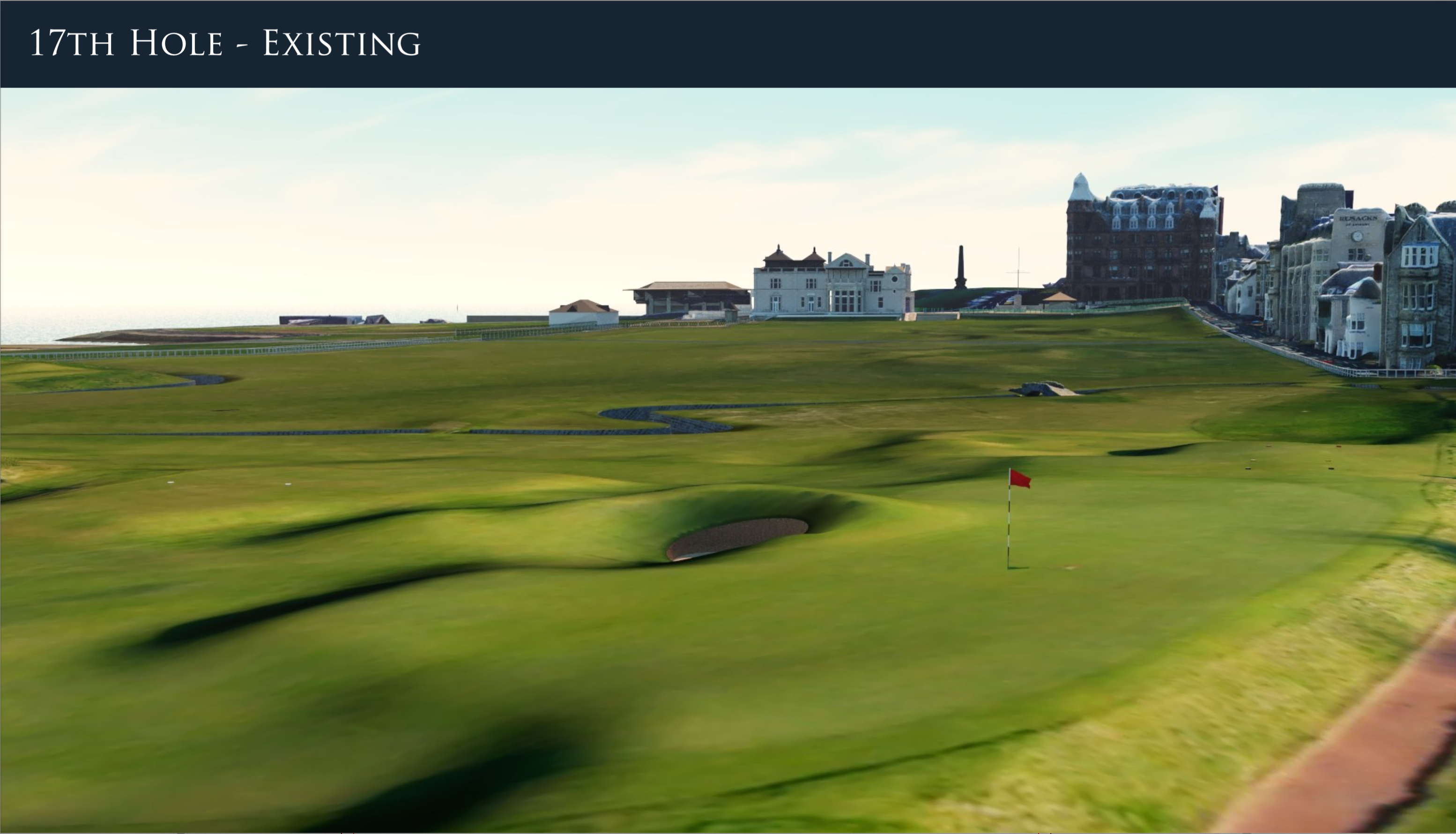 Before/after artist's impressions of the Road Hole Bunker on St Andrews Old Course