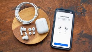 The AirPods Pro's ear tips and Ear Tip Fit Test